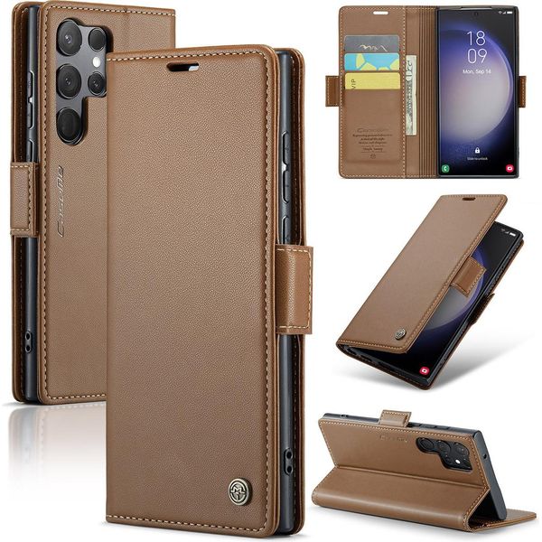 Galaxy S23 Ultra 5G Case, Rfid Blocking Card, Advanced Flip Custodia In Pelle Con Funzione Stand Per Samsung Galaxy S23 Ultra 5G Brown-image