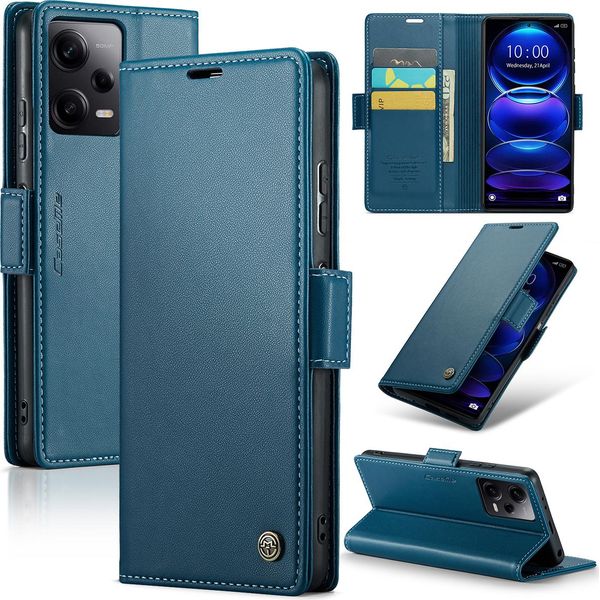 Xiaomi Poco X5 Pro Case, Rfid Blocking Card, Advanced Flip Custodia In Pelle Con Funzione Stand Per Xiaomi Poco X5 Pro / Redmi Note 12 Pro 5G Blu-image