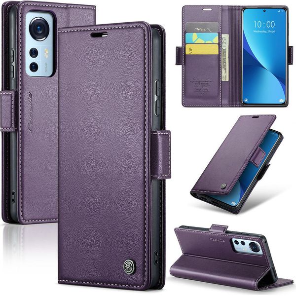 Xiaomi 12 Case, Rfid Blocking Card, Advanced Flip Custodia In Pelle Con Funzione Stand Per Xiaomi 12 / 12X / 12S Viola-image
