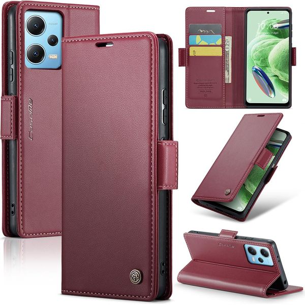 Xiaomi Poco X5 Case, Rfid Blocking Card, Advanced Flip Custodia In Pelle Con Funzione Stand Per Xiaomi Poco X5 / Redmi Note 12 5G Rosso-image