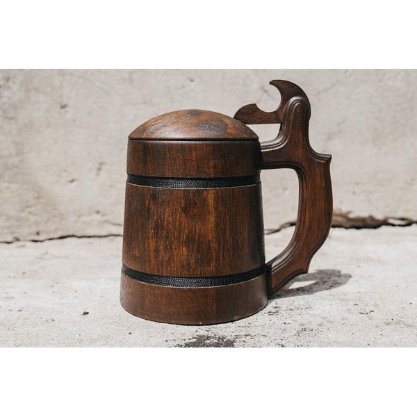 Un Bellissimo Boccale Da Birra In Legno Con Coperchio Di , 22 Oz/ 0,7 L | Boccale Tradizionale| Vecchio Boccale Da Birra|Birra Vichinga-image