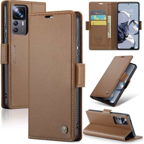Xiaomi 12T Pro Case, Custodia In Pelle Per Carte Da Gioco Protettiva Con Supporto Per Xiaomi 12T / 12T Pro / Redmi K50 Ultra Brown-image