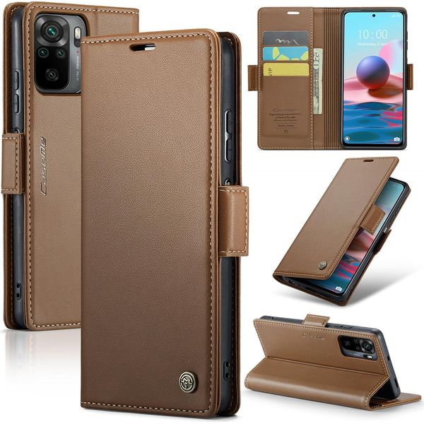 Custodia Redmi Note 10 4G, Carta Di Blocco Rfid, Custodia In Pelle Avanzata Con Funzione Stand Per Xiaomi Redmi Note 10 4G / Note 10S Brown-image