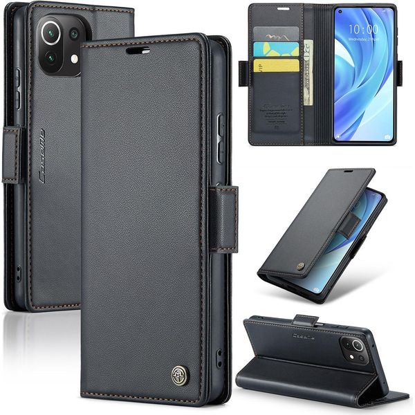 Xiaomi 11 Lite Case, Rfid Blocking Card, Advanced Flip Custodia In Pelle Con Funzione Stand Per Xiaomi 11 Lite 5G Ne / Mi 11 Lite Nero-image
