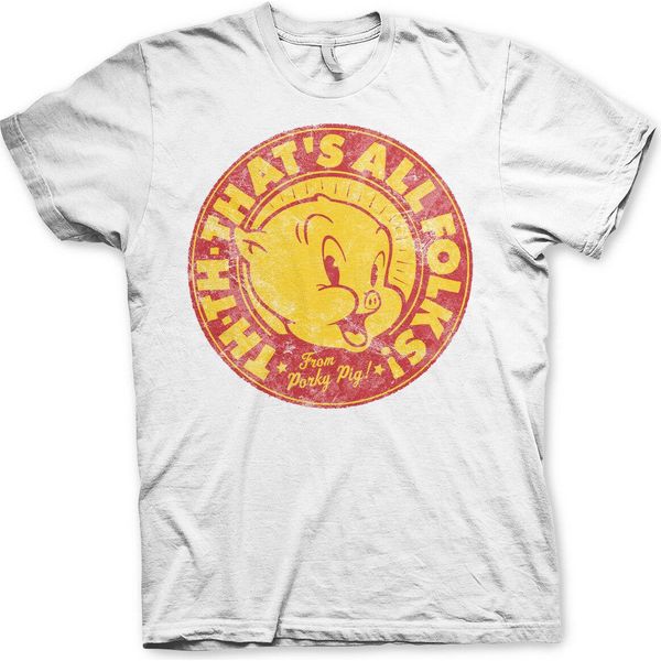 Porky Pig - That's All Folks! Maglietta - X-Large - Bianco-image