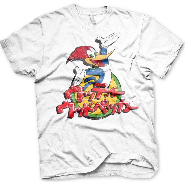 Maglietta Woody Woodpecker Con Logo Giapponese Lavato - Piccola - Bianco-image
