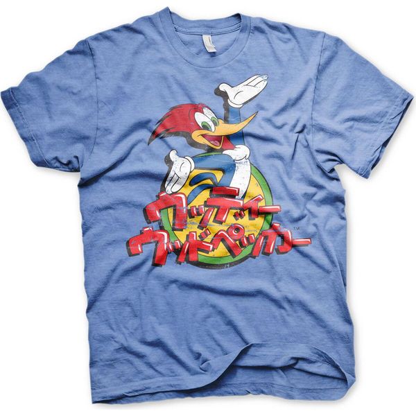 Maglietta Woody Woodpecker Con Logo Giapponese Lavato - Piccola - Blu-Era-image