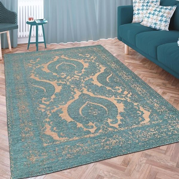 Tappeto Marocchino Con Ornamenti In Petrolio - Oro Dimensioni - 200 X 290 Cm-image