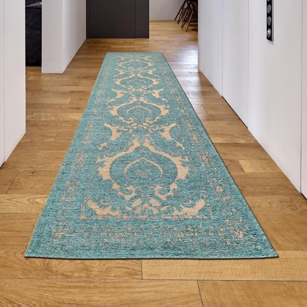 Tappeto Marocchino Con Ornamenti In Petrolio - Oro Dimensioni - 80 X 300 Cm-image