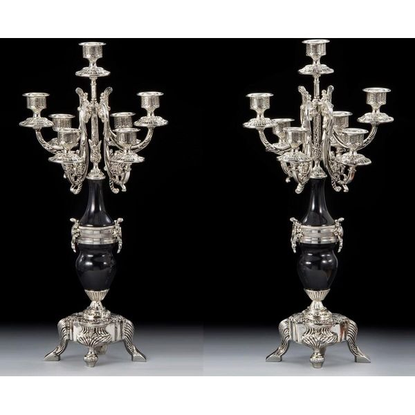 Casa Padrino Set Di Candelieri Barocchi Argento/Nero Ø 25 X H. 55 Cm - Candelieri In Bronzo In Stile Barocco Fatti A Mano - Accessori Per Decorazioni Barocche - Interni Barocchi - Nobile E Magnifico-image