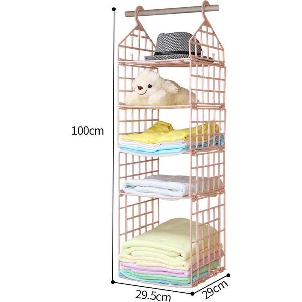 Organizzatore Pensile Con 5 Scomparti, Armadio Pensile, Guardaroba, Supporto A Parete, Organizzatore, Beige - Foldway-image