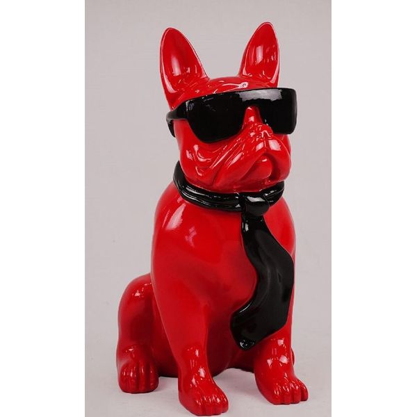 Casa Padrino Statuetta Decorativa Cane Bulldog Rosso/Nero H. 65 Cm - Scultura Decorativa In Resina - Decorazione Soggiorno - Statuetta Decorativa Animale-image