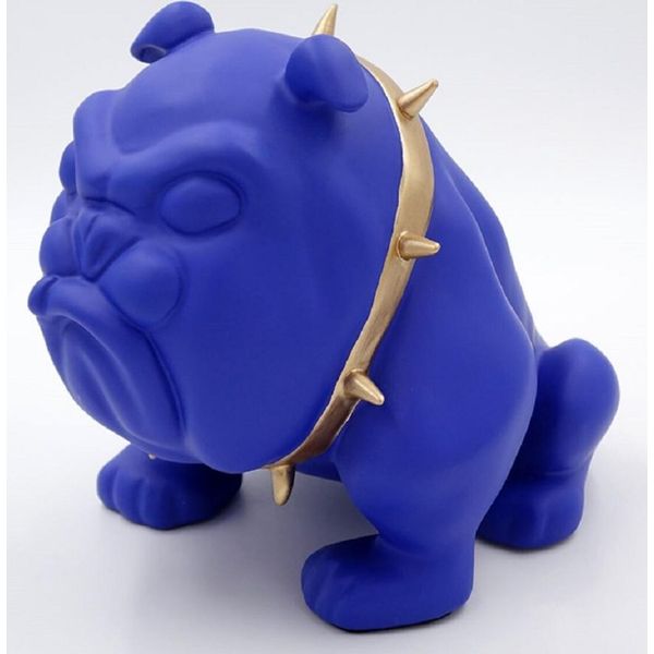 Casa Padrino Statuetta Decorativa Cane Bulldog Con Collana Blu/Oro H. 55 Cm - Scultura Decorativa In Resina - Decorazione Soggiorno - Statuetta Decorativa Animale-image