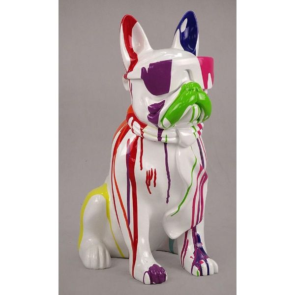 Casa Padrino Statuetta Decorativa Cane Bulldog Bianco / Multicolore H. 65 Cm - Scultura Decorativa In Resina - Decorazione Soggiorno - Statuetta Decorativa Animale-image