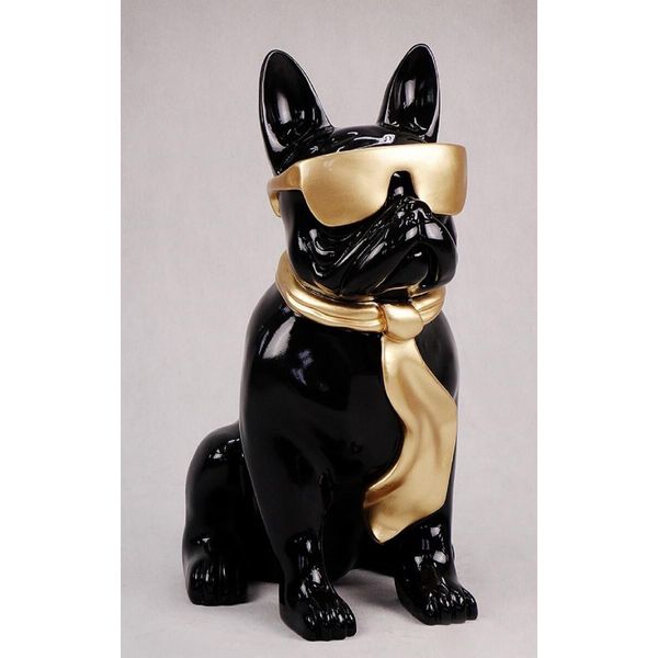 Casa Padrino Statuetta Decorativa Cane Bulldog Nero/Oro H. 65 Cm - Scultura Decorativa In Resina - Decorazione Soggiorno - Statuetta Decorativa Animale-image