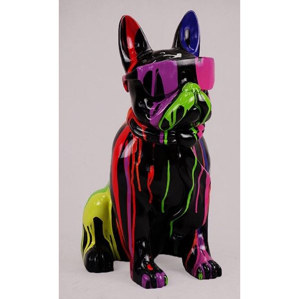 Casa Padrino Statuetta Decorativa Cane Bulldog Nero / Multicolore H. 65 Cm - Scultura Decorativa In Resina - Decorazione Soggiorno - Statuetta Decorativa Animale-image