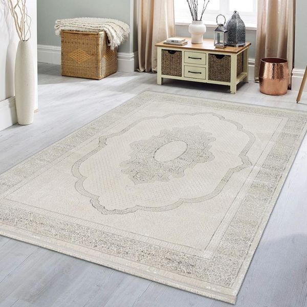 Tappeto Classico Moderno Dal Sottile Design Orientale Grigio Dimensioni - 160 X 230 Cm-image