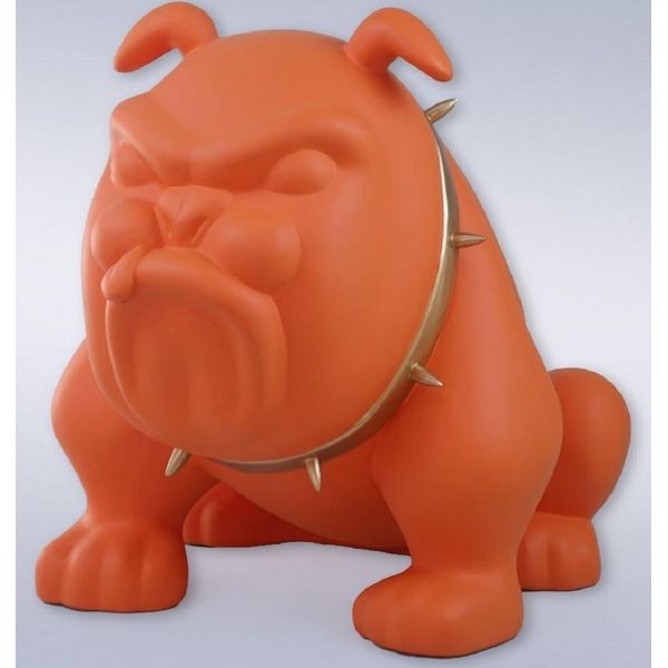 Casa Padrino Statuetta Decorativa Cane Bulldog Con Collana Arancio/Oro H. 55 Cm - Scultura Decorativa In Resina - Decorazione Soggiorno - Statuetta Decorativa Animale-image
