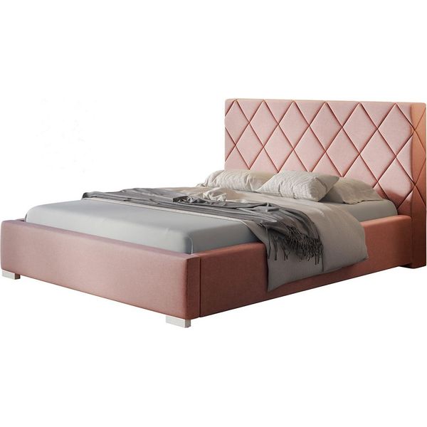 Letto Imbottito MáLaga Con Testiera, 140X200 Cm, Letto Matrimoniale Con Rete E Doghe In Legno, Tessuto Vellutato Grigio-image