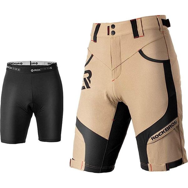 Rockbros Pantaloncini Da Ciclismo Da Uomo Con Fondello 4D Mtb Taglia M, Marrone Chiaro-image