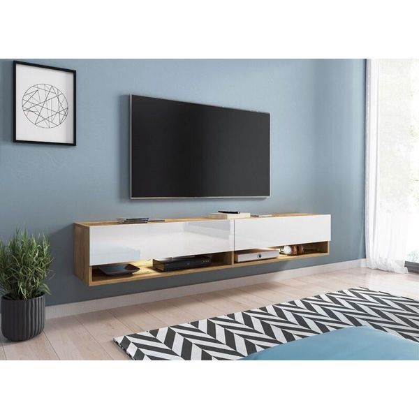 Tavolino Per Tv 180 Cm Willa A – Rovere Wotan / Bianco Lucido-image