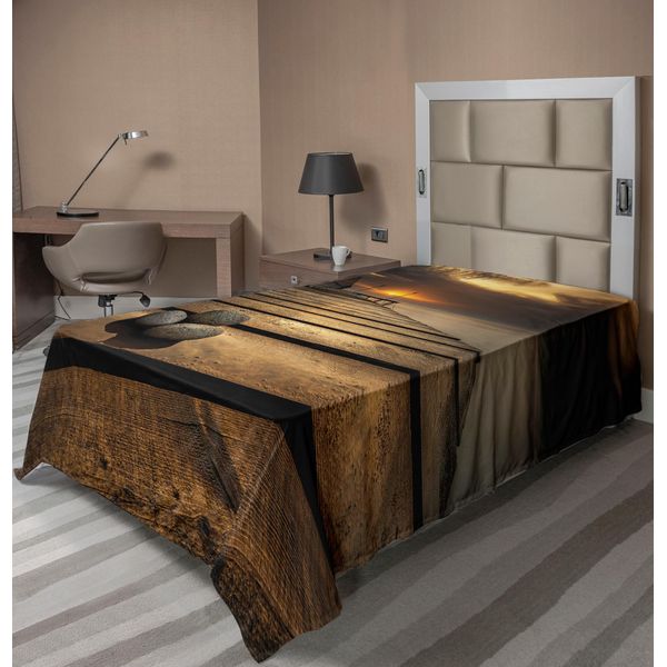 Abakuhaus Lenzuolo Ocean, Mar Nero All'alba Immagine Dal Design Tranquillo, Lenzuolo Superiore Morbido E Confortevole Per Un Letto Decorativo 1 Pezzo 260 Cm X 168 Cm, Giallo Marrone Grigio-image