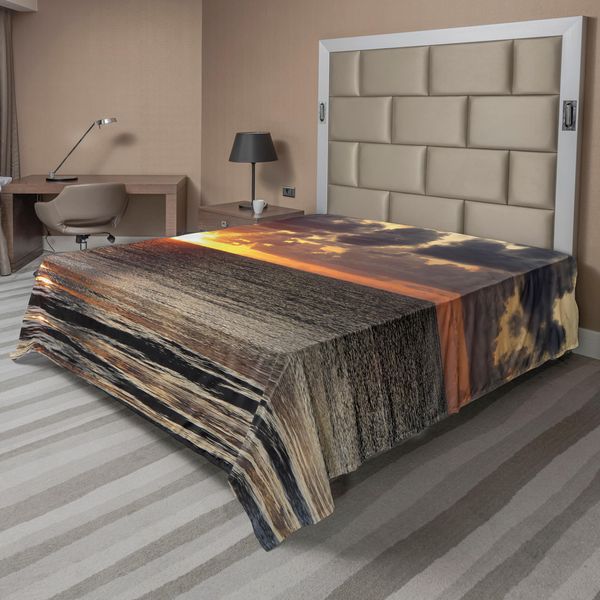 Abakuhaus Lenzuolo Da Letto, Drammatico Tramonto A Cancun Nuvole Oceano Calmo Immagine Costiera, Morbido E Confortevole Lenzuolo Superiore Per Un Letto Decorativo 1 Pezzo 260 Cm X 228 Cm, Blu Grigio Arancione Giallo-image