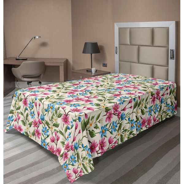 Abakuhaus Lenzuolo Con Fiori, Primavera In Fiore Bouquet Romantico Stampa Corsage, Morbido E Confortevole Lenzuolo Superiore Per Un Letto Decorativo 1 Pezzo 260 Cm X 168 Cm, Giallo Blu-image