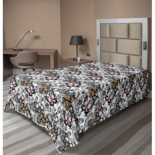Abakuhaus Lenzuolo Con Farfalle, Farfalle Disegnate A Mano E Fiori In Stile Retrò Nostalgico, Morbido E Confortevole Lenzuolo Superiore Per Un Letto Decorativo, 1 Pezzo, 260 Cm X 168 Cm, Multicolore-image