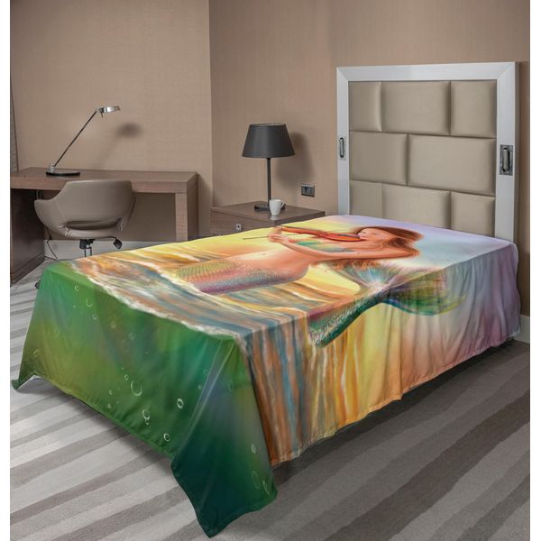Abakuhaus Lenzuolo Sirena, Violino Al Tramonto Vista Colorata Stampa Realistica, Morbido E Confortevole Lenzuolo Superiore Per Un Letto Decorativo 1 Pezzo 190 Cm X 100 Cm, Multicolore-image