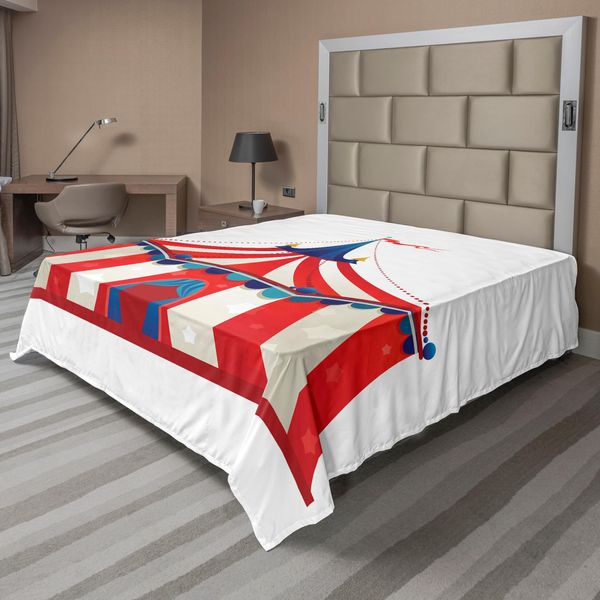Abakuhaus Lenzuolo Da Letto Circo, Tenda Da Circo Colorata A Strisce, Illustrazione Di Spettacolo Di Carnevale, Lenzuolo Morbido E Confortevole Per Un Letto Decorativo, 1 Pezzo, 275 Cm X 260 Cm, Blu Vermiglio-image