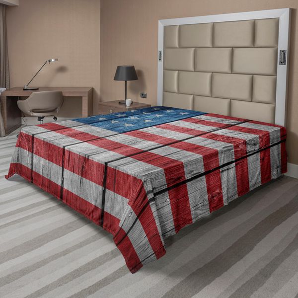 Abakuhaus Usa Lenzuolo, Quarto Di Luglio Giorno Dell'indipendenza Simbolo Della Democrazia In Legno, Morbido E Confortevole Lenzuolo Superiore Per Un Letto Decorativo 1 Pezzo 260 Cm X 228 Cm, Grigio Chiaro Blu Rosso-image