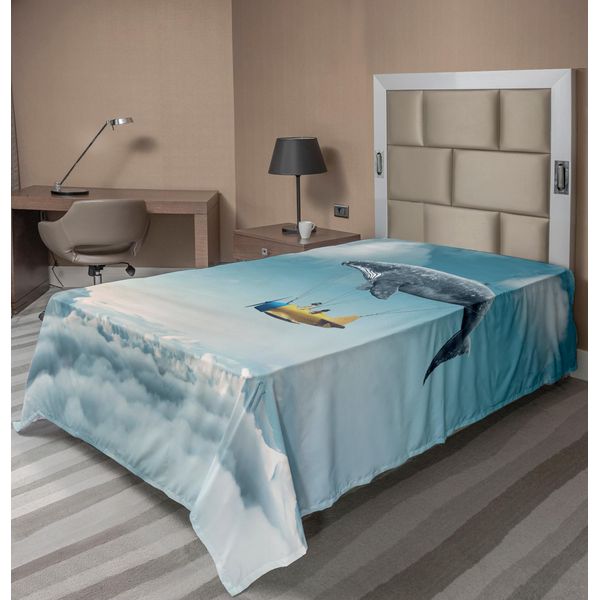 Abakuhaus Lenzuolo Wal, Fantastica Immagine Di Balena E Aereo, Paesaggio Fantastico, Immagine Del Cielo, Lenzuolo Morbido E Confortevole Per Un Letto Decorativo, 1 Pezzo, 190 Cm X 100 Cm, Azzurro, Giallo, Bianco-image