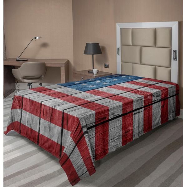 Abakuhaus Usa Lenzuolo, Quarto Di Luglio Giorno Dell'indipendenza Simbolo Della Democrazia In Legno, Morbido E Confortevole Lenzuolo Superiore Per Un Letto Decorativo 1 Pezzo 190 Cm X 100 Cm, Grigio Chiaro Blu Rosso-image