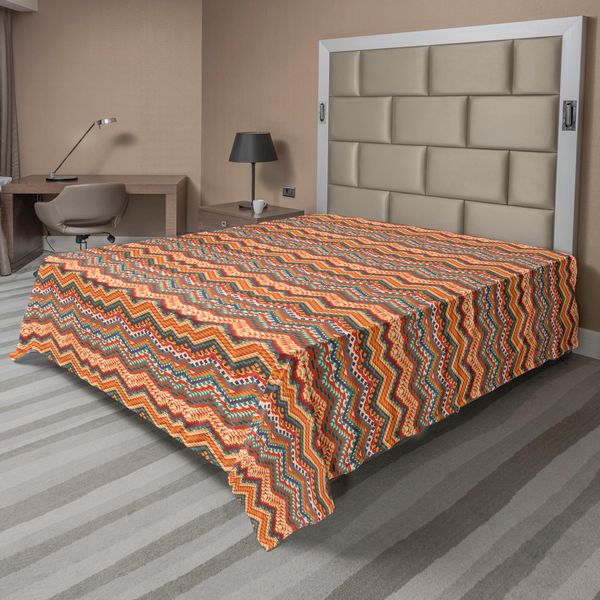Abakuhaus Lenzuolo Colorato, Zig Zag Colorato Disegna Un Motivo Storico Maya Tema Etnico, Lenzuolo Morbido E Confortevole Per Un Letto Decorativo 1 Pezzo 244 Cm X 205 Cm, Multicolore-image