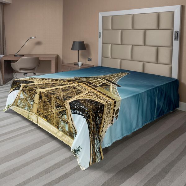 Abakuhaus Lenzuolo Torre Eiffel, Parigi Simbolo Architettura Francia Destinazione Turistica, Morbido E Confortevole Lenzuolo Superiore Per Un Letto Decorativo 1 Pezzo 244 Cm X 205 Cm, Caffè Chiaro Azzurro-image