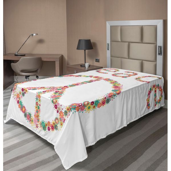 Abakuhaus Fantastico Lenzuolo, Simbolo Di Pacifismo Con Fiori Selvatici In Estate Attività Stampa Artistica, Lenzuolo Morbido E Confortevole Per Un Letto Decorativo 1 Pezzo 190 Cm X 100 Cm, Multicolore-image