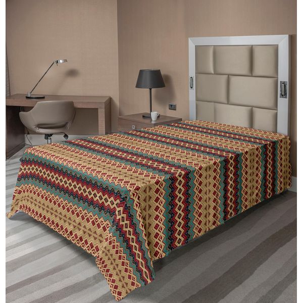 Abakuhaus Lenzuolo Etnico, Motivo Senza Cuciture Con Strisce Orizzontali In Stile Azteco, Lenzuolo Morbido E Confortevole Per Un Letto Decorativo 1 Pezzo 260 Cm X 168 Cm, Turchese Bordeaux-image