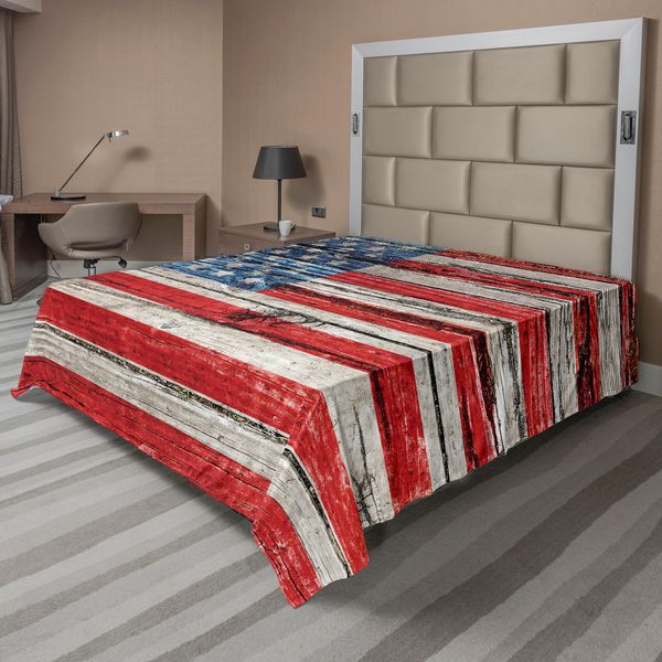 Abakuhaus Usa Lenzuolo, Quarto Di Luglio, Giorno Dell'indipendenza, Dipinto Su Pannello Di Legno, Immagine Libertà, Morbido E Confortevole Lenzuolo Superiore Per Un Letto Decorativo 1 Pezzo 260 Cm X 228 Cm, Beige Blu Rosso-image