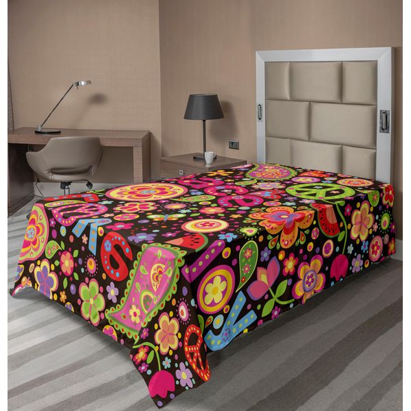 Abakuhaus Fantastico Lenzuolo, Hippie Colorato Paisley Musica Chiave Tipografia Idealismo Rivoluzione Storica, Morbido E Confortevole Lenzuolo Superiore Per Un Letto Decorativo 1 Pezzo 260 Cm X 168 Cm, Multicolore-image