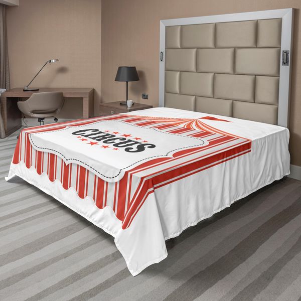 Abakuhaus Lenzuolo Da Letto Con Motivo Circense, Tendone Da Circo, Pennone, Festival, Gioia Infantile, Tempo Libero, Stampa Artistica, Lenzuolo Morbido E Confortevole Per Un Letto Decorativo, 1 Pezzo, 266 Cm X 260 Cm, Arancione E Grigio Carbone.-image