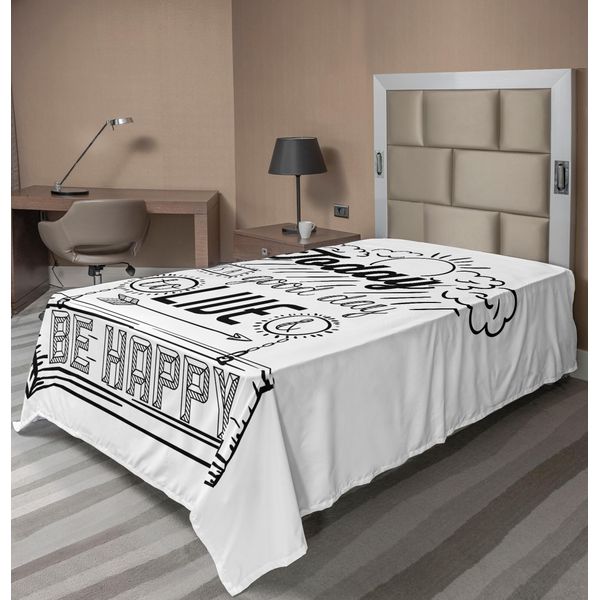 Abakuhaus Lenzuolo Con Proverbio, "Today Is A Good Day To Live Be Happy"" Citazione Positiva Gioia Di Vivere Stampa Stimolante, Lenzuolo Morbido E Confortevole Per Un Letto Decorativo 1 Pezzo 190 Cm X 100 Cm, Bianco Nero"-image