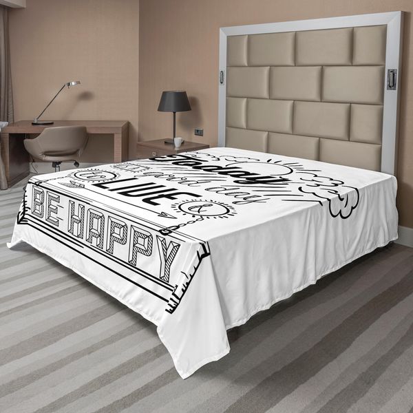Abakuhaus Lenzuolo Con Proverbio, "Today Is A Good Day To Live Be Happy"" Citazione Positiva Gioia Di Vivere Stampa Stimolante, Lenzuolo Morbido E Confortevole Per Un Letto Decorativo 1 Pezzo 275 Cm X 260 Cm, Bianco Nero"-image