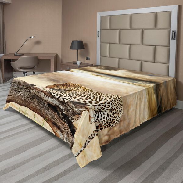 Abakuhaus Lenzuolo Safari, Leopardo, Cielo Nuvoloso Drammatico Africa Safari Wild Cats Nature Immagine, Lenzuolo Morbido E Confortevole Per Un Letto Decorativo 1 Pezzo 244 Cm X 205 Cm, Beige E Marrone-image
