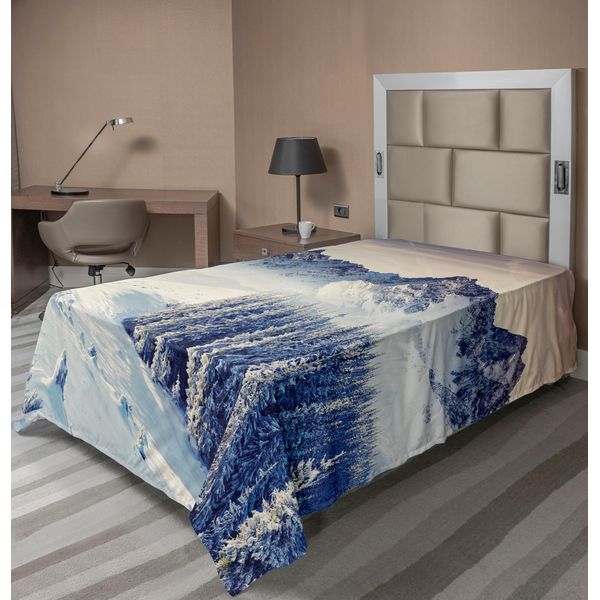 Abakuhaus Lenzuolo Naturale, Inverno Innevato Cielo Drammatico Paese Delle Fiabe Nevicata Stampa Panoramica, Lenzuolo Superiore Morbido E Confortevole Per Un Letto Decorativo 1 Pezzo 260 Cm X 168 Cm, Blu Grigio Bianco Grigio-image