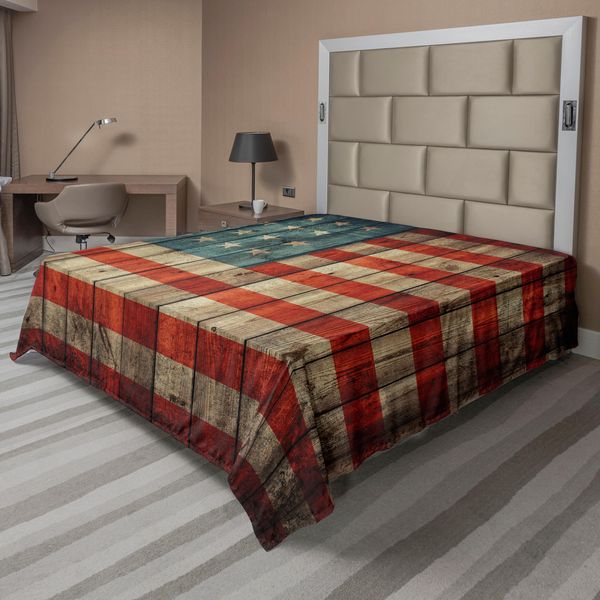 Abakuhaus Usa Lenzuolo, Quarto Di Luglio Giorno Dell'indipendenza Sfondo Rustico In Legno Patriota, Lenzuolo Superiore Morbido E Confortevole Per Un Letto Decorativo 1 Pezzo 260 Cm X 228 Cm, Marrone Chiaro Blu Rosso-image