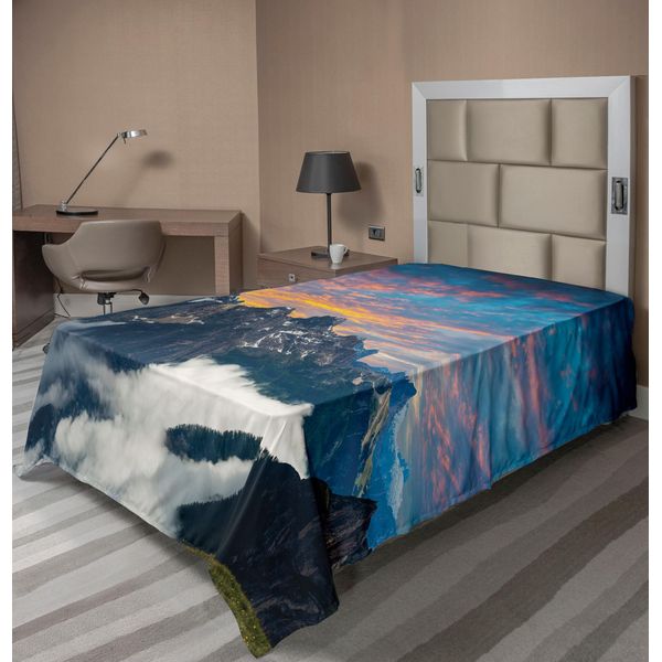 Abakuhaus Lenzuolo Da Letto, Paesaggio Alpino Nebbioso Parco Naturale Cielo Sereno Nuvole Fotografia, Morbido E Confortevole Lenzuolo Superiore Per Un Letto Decorativo 1 Pezzo 190 Cm X 100 Cm, Nero Bianco Blu-image