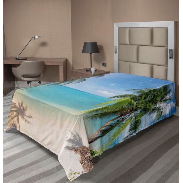 Abakuhaus Lenzuolo Da Letto Ocean, Stampa Panoramica Con Spiaggia Tropicale Sabbiosa A Tema Vacanze Esotiche, Lenzuolo Morbido E Confortevole Per Un Letto Decorativo 1 Pezzo 190 Cm X 100 Cm, Marrone Chiaro Turchese-image