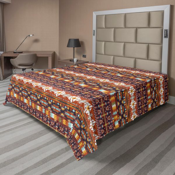 Abakuhaus Lenzuolo Colorato, Motivo Geometrico Astratto Multicolore In Stile Azteco Con Stampa A Frecce, Lenzuolo Morbido E Confortevole Per Un Letto Decorativo 1 Pezzo 244 Cm X 205 Cm, Multicolore-image