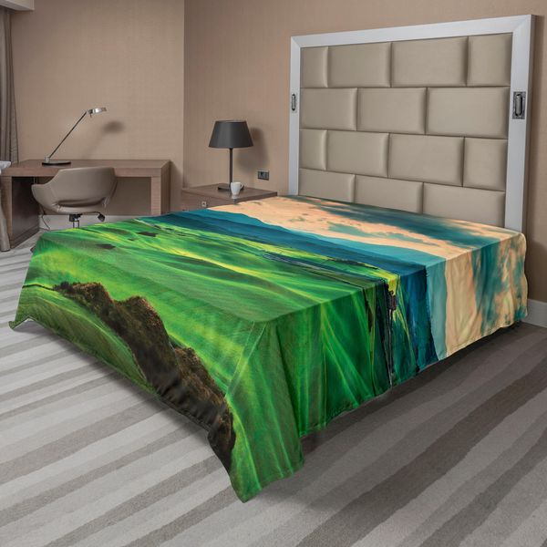 Abakuhaus Lenzuolo Toscana, Toscana Colline Ondulate In Primavera Al Tramonto Terreni Agricoli Volterra Italia, Lenzuolo Morbido E Confortevole Per Un Letto Decorativo 1 Pezzo 260 Cm X 228 Cm, Verde Acqua-image